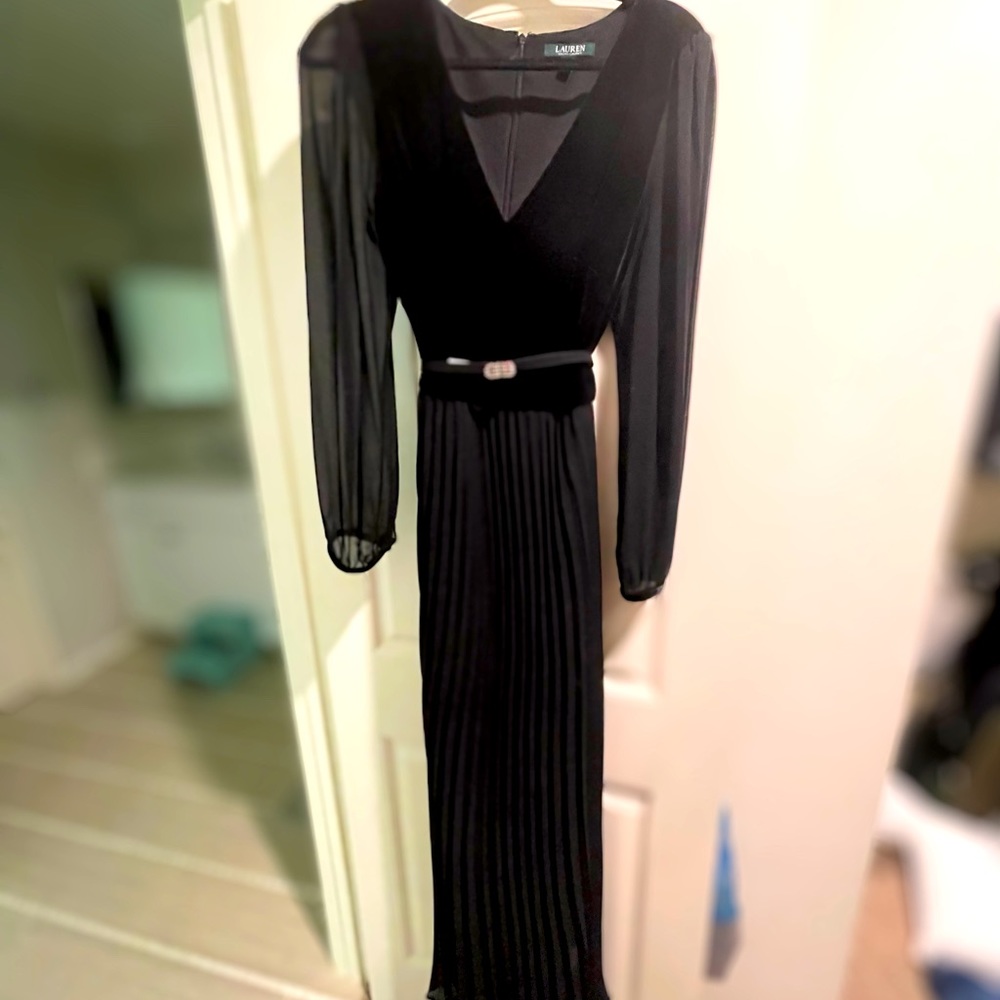 Ralph Lauren Velvet combo black long dress perfect for holiday parties